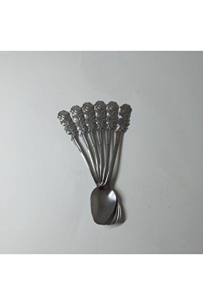 RAMDET 6 Pieces Stainless Lux Teaspoon with Rose Handle - 11 Cm Decorative Tea Set