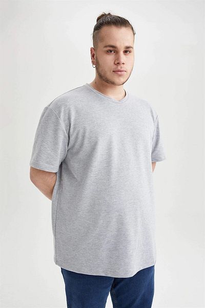 Arma Yıldız Men's Plus Size Gray T-shirt - Crew Neck, Short Sleeve, Undershirt 100% Cotton Combed Cotton