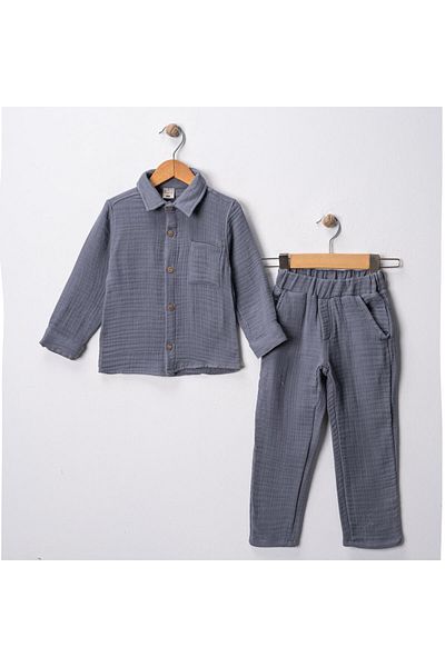 MAXI DRY Hundred Percent Cotton, Comfortable Fit Boys Muslin Fabric Bottom Top Set, Shirt Pants