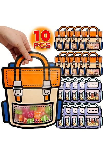Choice 10pcs Creative School Bags Shape Cookie Candy Plastic Zipper Bags, Snack Packaging For Birthday G...