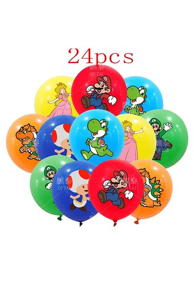 Choice 12/24pcs Super Mary Series Balloon Mario Bros  Luigi Yoshi Anime Figures Balloon Toys Decoration ...