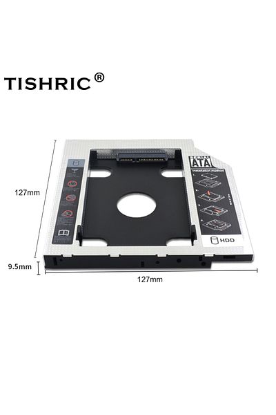 TISHRIC 9.5mm Aluminum Aluminum 2nd Second Hdd Caddy 9.5mm 12.7mm Optibay Sata 3.0 2.5'' Ssd Dvd Cd