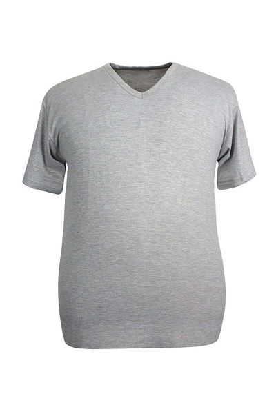 Arma Yıldız Men's Large Size Gray V-neck Short Sleeve Undershirt Cotton T-shirt