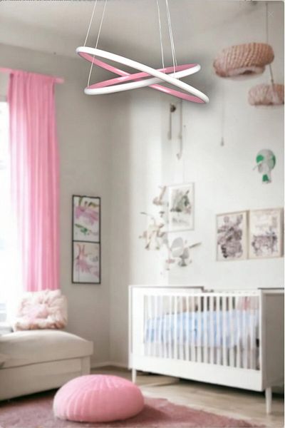 LEGACY Modern Design Rings - Pink Color - Bedroom Living Room - Children's Room - Kitchen White Led 2 Piece Chandelier