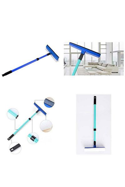 LEENKEA 2 In 1 Telescopic Window Glass Cleaner Wiper Long Handle Sponge Brush Window Mop Squeegee Wiper C...