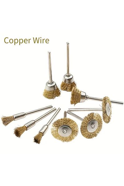 Choice 9pcs Copper Set 9pcs Steel Wire Brass Brush Rotary Tool Electric Dremel Drill Bit Polishing Grinding
