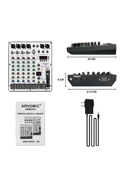 Choice Us Plug 6-channel Audio Mixer, Arvomic Dj Mixer With Usb Audio Interface, Bluetooth Function, 16 Dsp