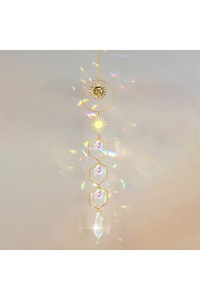 Choice A 3217 1 Piece Golden Sun Pentagram Crystal Chain Pendant Room Window Hanging Decoration Dream Rainb