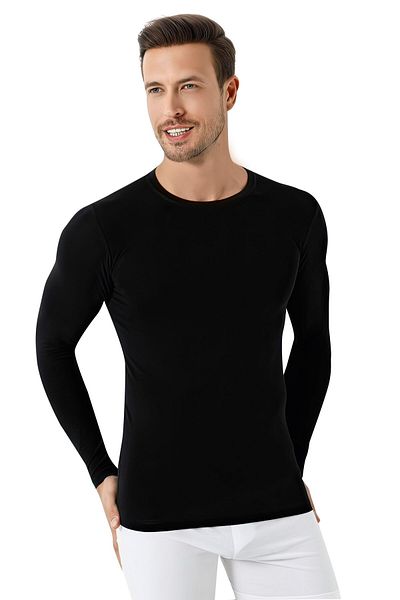 Arma Yıldız Men's Black Long Sleeve T-shirt - Undershirt, Regular Fit, Crew Neck, 100% Cotton