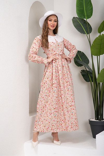 KÜÇÜĞÜM BUTİK Hijab Rochie Floral Colorată pentru Pardoseală, Guler Scallop Vintage