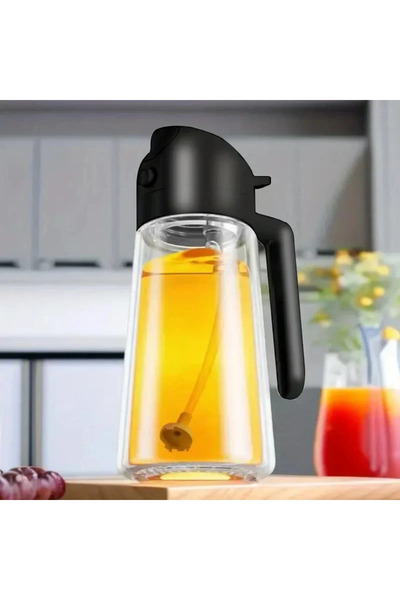 Choice أسود - 500 مل 2 في 1 زجاجة بخاخ زيت زجاجية 500 مل خزان زيت للشواء والمطبخ والخبز ومجموعة أدوات الشواء والنزهات