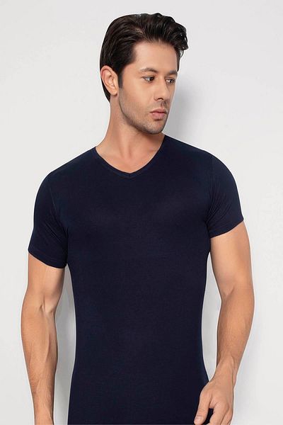 Arma Yıldız Ανδρικό μπλουζάκι μπαμπού Navy Blue με κοντό μανίκι V λαιμόκοψη
