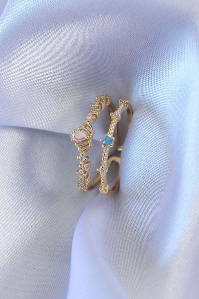 Skygo Gold Color Zircon Stone Crown Figure Brass Women's Ring - TJ-BYK2706