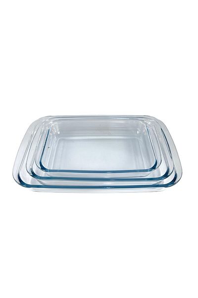 AVCI HOME MAKER 3 Pieces Rectangular Glass Baking Dish Set 2.9 Lt + 2.2 Lt + 1.6 Lt Capacity - Clear