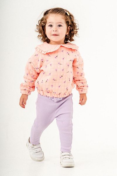 Magu Floral Print Baby Lapel Sweatshirt Leggings Set Bottom-Top Set Girl's