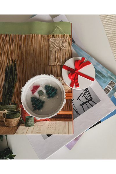 Louve Store Yılbaşı Noel Kırmızı Fiyonk Kapaklı Mumluk Çam Ağacı , Noel Evi Simli Mumluk