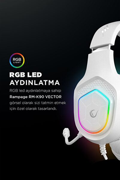 Rampage K90 Beyaz Rgb Typc-e Kulaklık Gaming Kulaklık Mikrofonlu Oyuncu Kulaklığı Typce Kulaklık