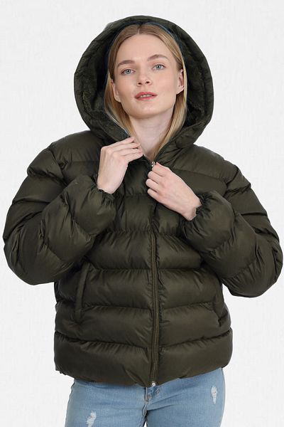 VODENS Khaki Thick Waterproof Hooded down Jacket with Fur Inside