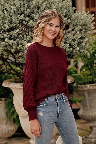 citystyle Pulover de damă cu mânecă tricotată Thessaloniki cu mânecă lejeră, roșu Claret