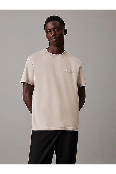 Calvin Klein Men's Khaki T-Shirt - Crew Neck, Cotton, Short Sleeve, Regular Fit K10K 113737 -Raj
