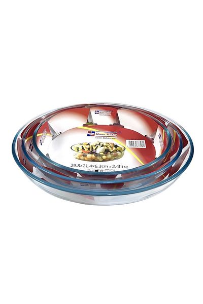 AVCI HOME MAKER 3 Pieces Oval Glass Baking Dish Set 4 Lt + 3.2 Lt + 2.4 Lt Capacity - Clear