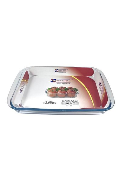 AVCI HOME MAKER Rectangular Glass Baking Dish, 2.9 Lt Capacity, 39.4X23.7 Cm Diameter, 5 Cm Height - Clear