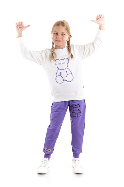 AHENGİM Set de trening pentru fete Seersucker Teddy Bear Printed Trend Ak2542
