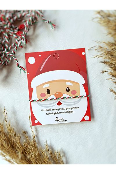 Atölye Merdiven Red Santa Claus 10Pcs Christmas Card Bracelet Set New Year's Luck Wish Bracelet 2025 2026