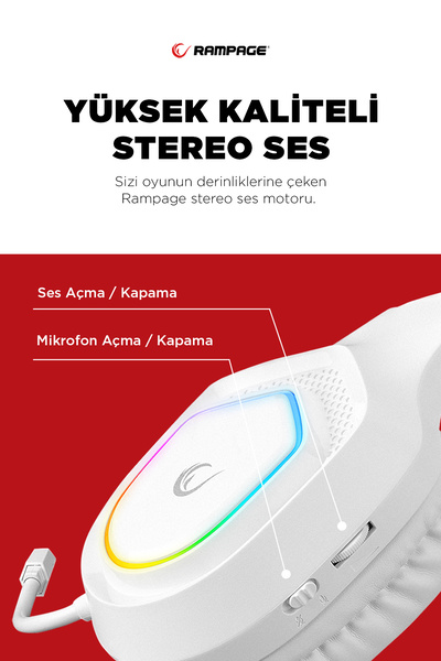 Rampage K90 Beyaz Rgb Typc-e Kulaklık Gaming Kulaklık Mikrofonlu Oyuncu Kulaklığı Typce Kulaklık