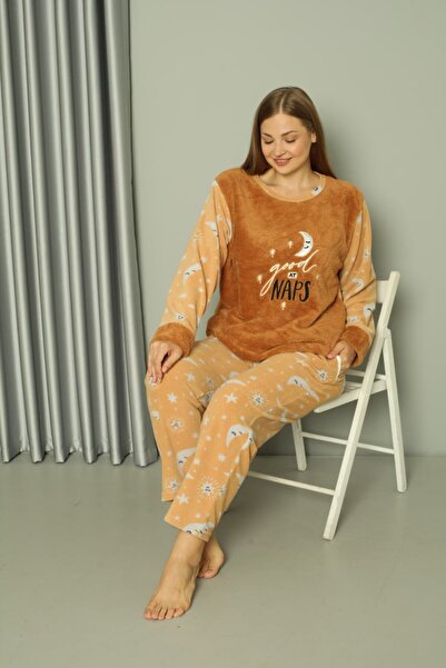 shopshop KOPYA - Kadın Well Soft Büyük Beden Polar Peluş Pijama Takımı-20078