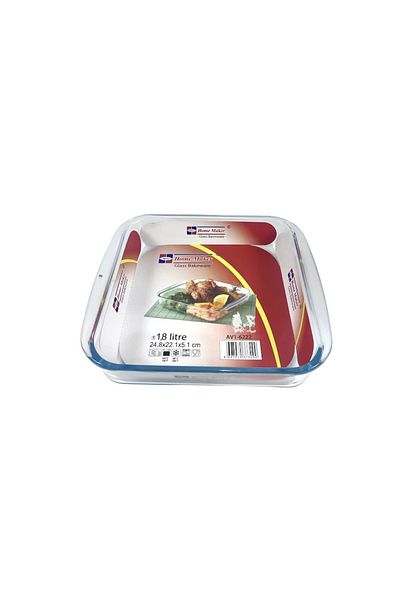 AVCI HOME MAKER Square Glass Baking Dish, 1.8 Lt Capacity, 24.8X22.1 Cm Diameter, 5.1 Cm Height - Clear