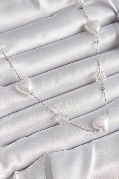 Skygo Brass Silver Color White Pearl Heart Model Women's Necklace - Tj-Bko9624