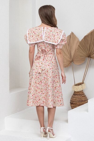 KÜÇÜĞÜM BUTİK Vintage Pembe Çiçekli Yakalı Poplin Midi Boy Elbise Kombini (TEKLİ SATILMAKTADIR)