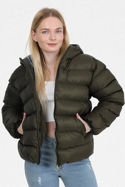 VODENS Khaki Thick Waterproof Hooded down Jacket with Fur Inside