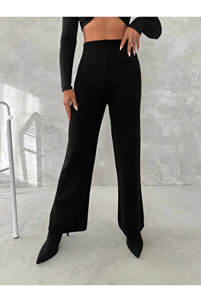 nacar çarşı Γυναικείο άνετο πλεκτό παντελόνι με φαρδιά μπατζάκια και ελαστική...