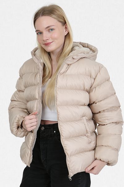 VODENS Beige Thick Waterproof Hooded down Jacket with Fur Inside