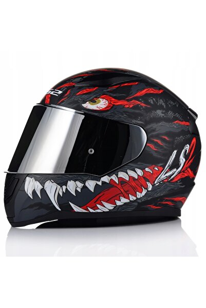 LS2 Rapıd 2 Kaıju Mat Siyah-Kırmızı Fullface Motosiklet Kaskı Gri Camlı