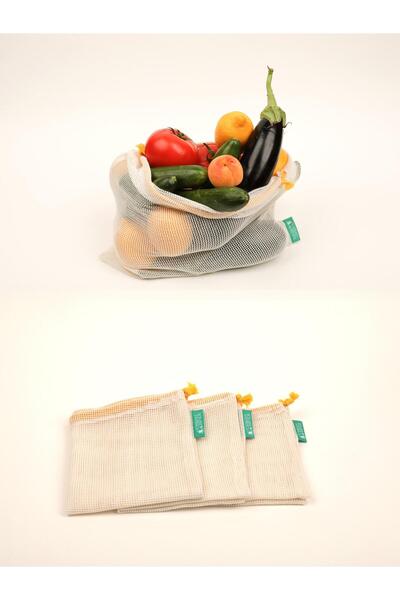 100% Pamuklu 3 Adet M Alışveriş Ve Saklama Torbası
