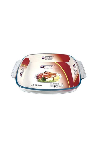 AVCI HOME MAKER Curve Rectangular Glass Baking Dish, 2.9L, 33.9x22 cm, 6.4 cm height - Clear.