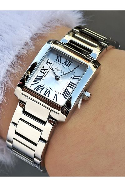 Ferrucci Steel Cord Cornered Dial Silver Color Women's Wristwatch