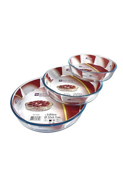 AVCI HOME MAKER 3 Pieces Round Glass Baking Dish Set 3 Lt + 2.1 Lt + 1.5 Lt Capacity - Clear