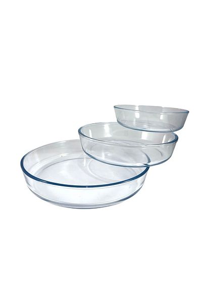 AVCI HOME MAKER 3 Pieces Round Glass Baking Dish Set 3 Lt + 2.1 Lt + 1.5 Lt Capacity - Clear