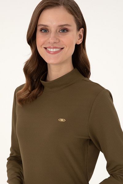 U.S. Polo Assn. Women's Khaki Slit Stand Collar Knitted Dress 50297367 -Vr027