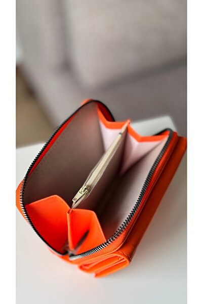 Just Polo Women's Orange Wallet, 6 Cards, 1 Id Compartment, Snap Fastener and Zipper Closure Vegan Wallet