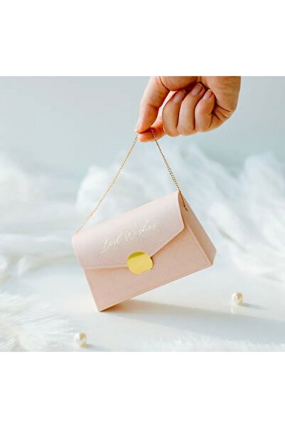 Kutumania Best Wishes Yazılı Toz Pembe Renkli Altın Rengi Tutma Saplı Çanta Ş...