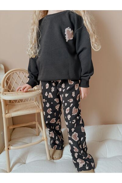 YİGİT BUTİK Yigit Boutique Printed Girl's Bottom Top Set