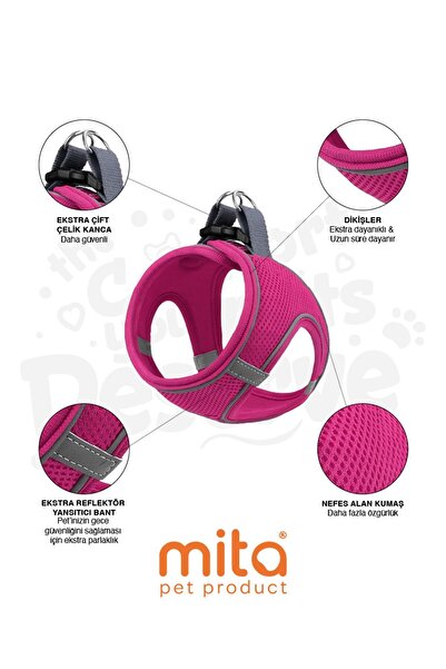 Mita Kedi Köpek Göğüs Tasması Çift Reflektörlü, Terletmeyen Tasma