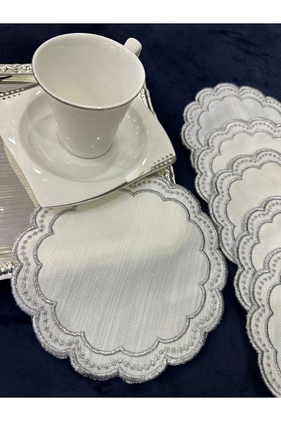 Home 6 Pieces of Embroidered Glazing Party Napkins - Presentation, Cocktail, Coffee Side and Coasters
