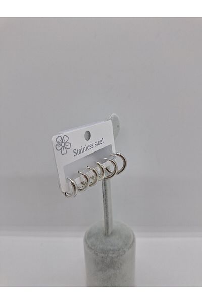 stainless steell Elfıda Shop Steel Hoop Earring Set 6 Lı