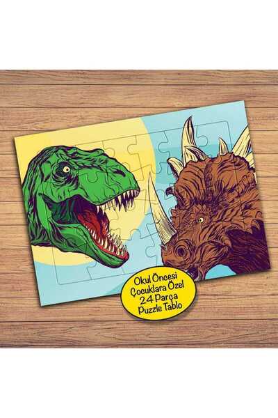Genel Markalar Dinazor ve Gergedan Çocuklara Özel Puzzle Yapboz Tablo-Pz171